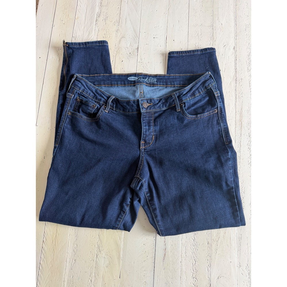 Old Navy RockStar Skinny Jeans Dark Wash Ankle Zip Denim Womens 14 Regular